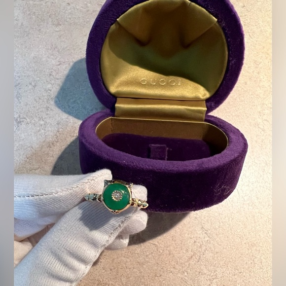 GUCCI Le Marches Des Merveilles 18K Yellow Gold, Jade And Diamond Ring - Picture 9 of 15